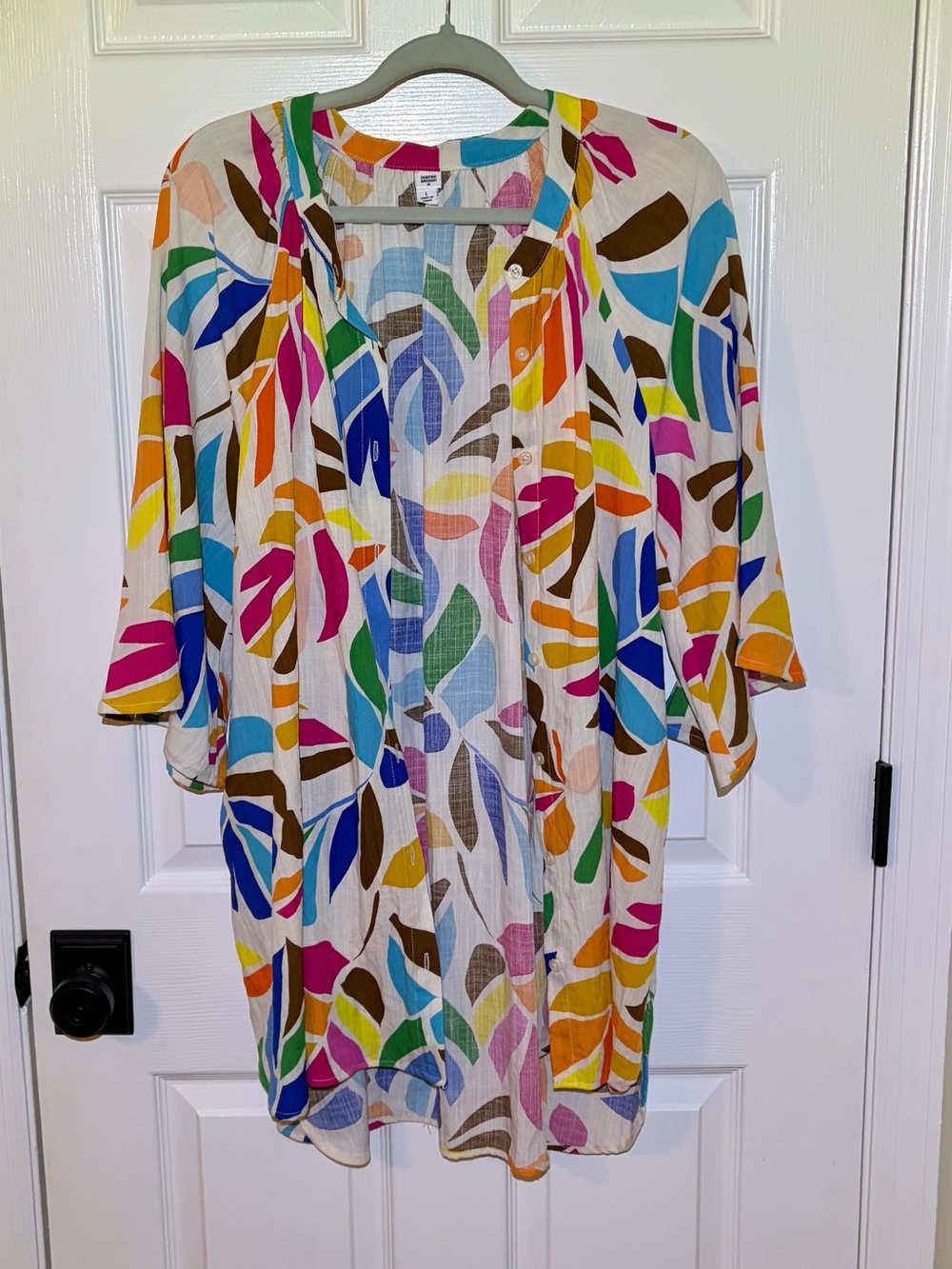Tabitha Brown Bold Vibrant Multicolor Palm Print Cover Up. Size Large - Picture 4 of 7